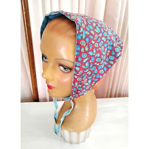 1970s Vintage Reversible Head Scarf, Paisley & Denim - Picture 2 of 3